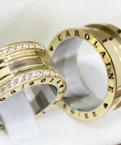 Alianças de Casamento 10mm | Estilo Bulgari 60 Pedras | Polido | Banhado a Ouro 18k Modelo Andy