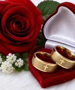 Alianças de Casamento 8mm Banhado a Ouro 18K – Liso com Oração Pai Nosso