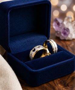 Alianças de namoro 8mm banhadas a ouro 18k, feminina diamantada com coração vazado e batimentos cardíacos, masculina fosca