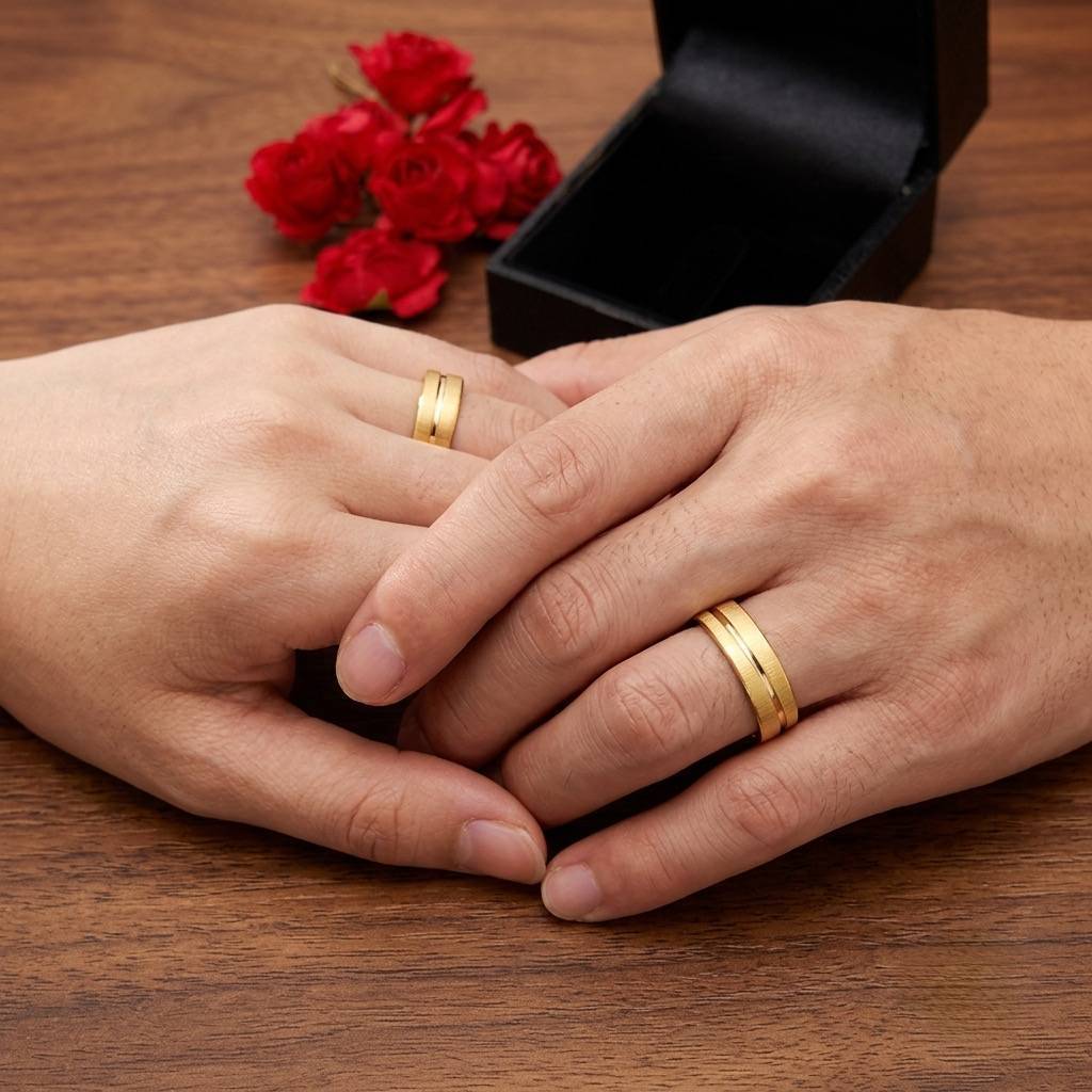 Alianças De Noivado Banhado A Ouro 18k - 6mm - Fosco Com Friso Mod 02