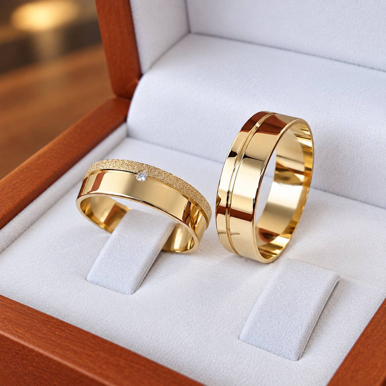 Alianças de Casamento 6mm, Moeda Antiga, Friso Diamantado com Zircônia, Banhado a Ouro 18K