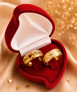 Alianças de Casamento 8mm Banhado a Ouro 18K – Diamantado Love com Coração Vazado