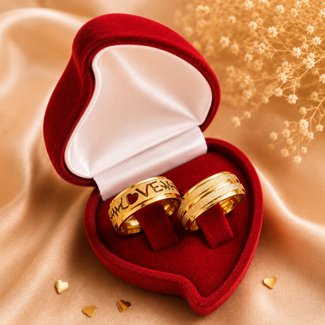 Alianças de Casamento 8mm Banhado a Ouro 18K – Diamantado Love com Coração Vazado