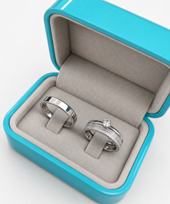 Alianças de Namoro 4mm Diamantado – Feminina com Frisos, Masculina Lisa Polida