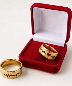 Alianças de Casamento 8mm Banhado a Ouro 18K – Feminina Diamantada e Masculina Fosca