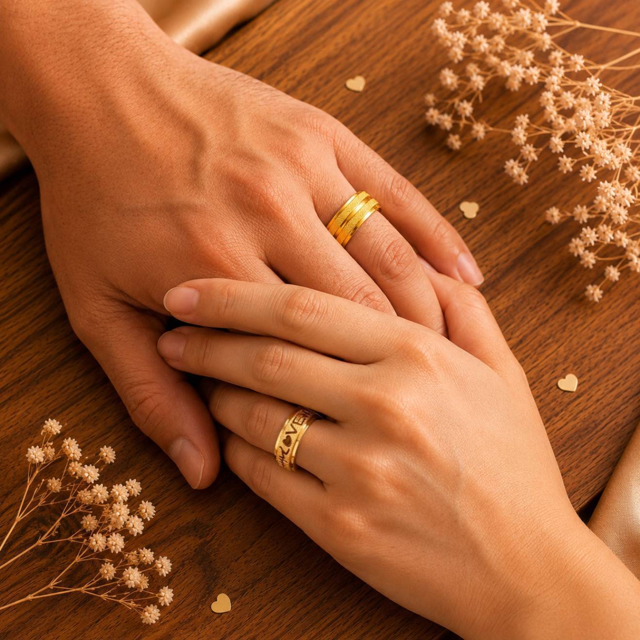 Alianças de Casamento 8mm Banhado a Ouro 18K – Diamantado Love com Coração Vazado