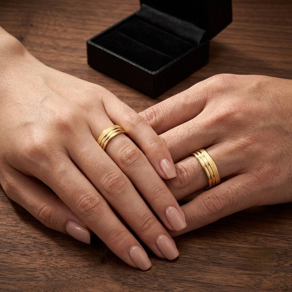 Alianças de Casamento 6mm Reto Fosco – Banhado a Ouro 18K com 2 Frisos