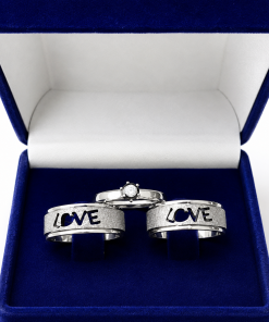 Trio De Alianças Prata Em Aço Cirúrgico 8mm Love Diamantado