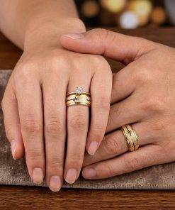 Alianças de Casamento 8mm Banhado a Ouro 18K – Diamantado com Batimentos Finos