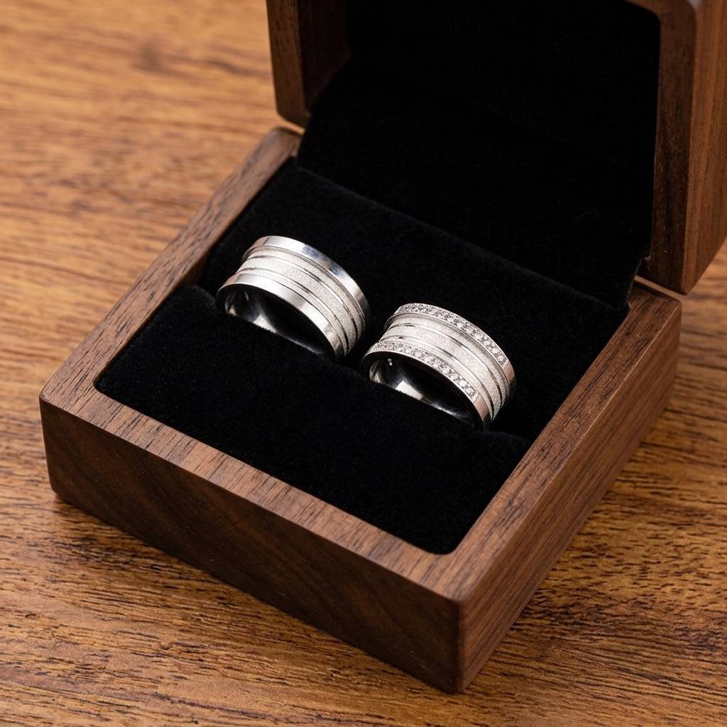 Alianças de Namoro em Prata 950 10mm com 3 Frisos Diamantados e Friso Central Largo, Semi Anatômicas