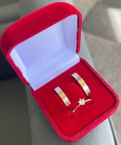 Alianças de casamento ouro 10k com revestimento em aço 4mm | Modelo reto acabamento anatômico