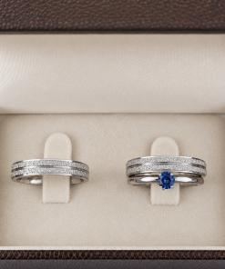 Alianças Finas de Compromisso 4mm Diamantado Azul em Aço Cirúrgico