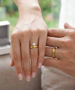 Alianças de Casamento e Noivado Banhadas a Ouro 18K – 4mm Chanfrado