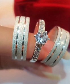 Alianças de Namoro em Prata 950 7mm | Modelo Micaela | Diamantado com 2 Frisos Laterais | Anel Solitário Incluso