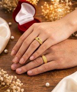 Alianças de Casamento 8mm Banhado a Ouro 18K – Diamantado com Escrita Te Amo