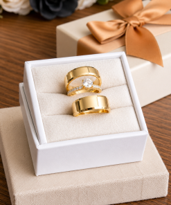 Alianças de Casamento 7mm | Modelo Beca | Alto Luxo | Chanfrado | Moeda Antiga Banhada a Ouro 18K