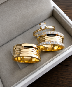 Alianças de Casamento 10mm Modelo Sovereign, com 30 Zircônias em 2 Fileiras, em Ouro 18k