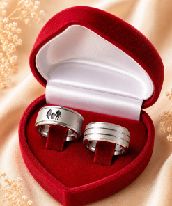 Alianças de Namoro 8mm Fosco – Feminina Vazada Família e Masculina com 2 Frisos
