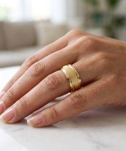 Alianças de Casamento 8mm Banhado a Ouro 18K – Fosco com Friso Ondulado