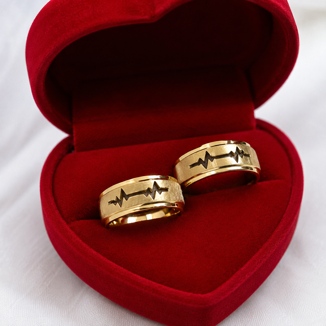 Alianças de Casamento 8mm Banhado a Ouro 18K – Fosco com Batimentos Cardíacos