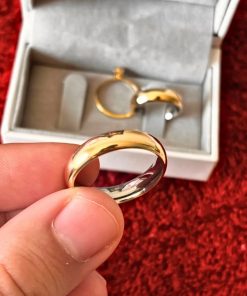 Alianças de Casamento Ouro 10K com Revestimento em Aço 5mm | Modelo Tradicional Redondo Liso Anatômico