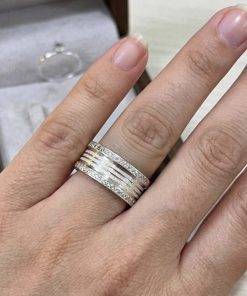 Alianças de Namoro em Prata 950 9mm com 3 Frisos Finos Diamantados, Semi Anatômicas