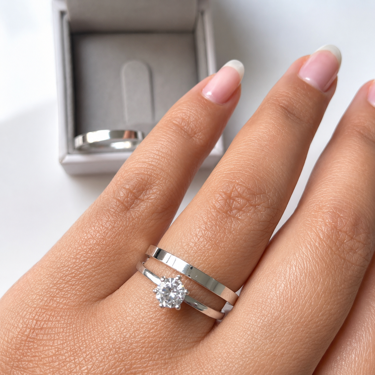 Alianças de Namoro 2mm Prata 950 – Modelo Isla com Anel Solitário Incluso