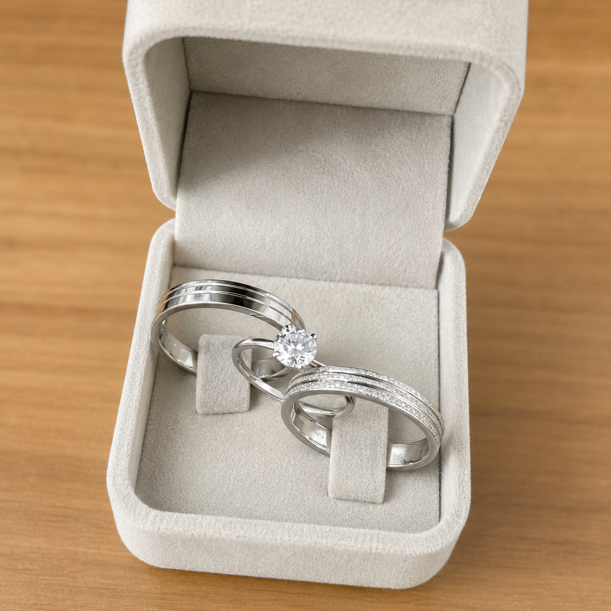 Alianças de Namoro 4mm Diamantado – Modelo Endy com Frisos Laterais