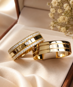 Alianças de Casamento 6mm | Moeda Antiga | Com 30 Pedras de Zircônia | Banhado a Ouro 18k