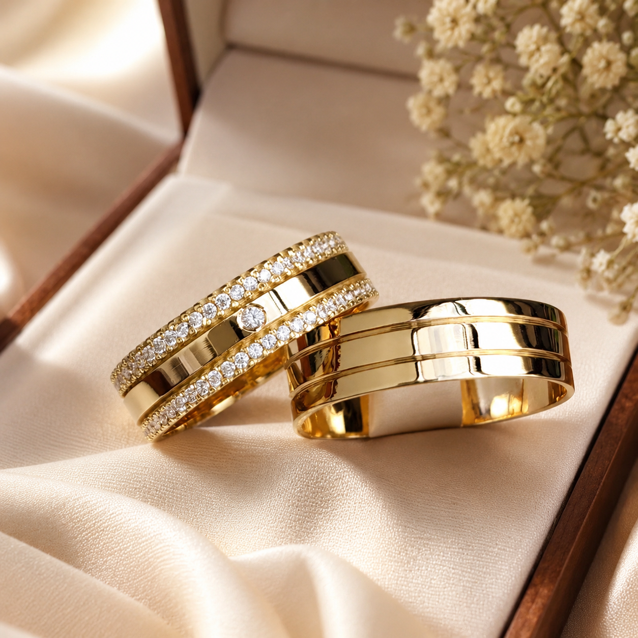 Alianças de Casamento 6mm | Moeda Antiga | Com 30 Pedras de Zircônia | Banhado a Ouro 18k