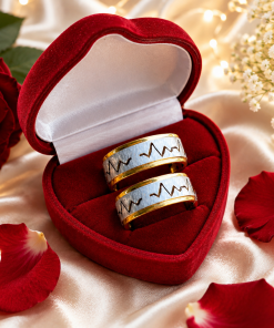 Alianças de Namoro 8mm Bicolor Dourado e Prata com Batimentos Cardíacos