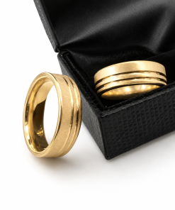 Par De Alianças Aço Cirúrgico Banhado A Ouro 18k - 6mm Reto - Com 2 fios
