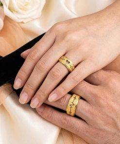 Alianças de Casamento 8mm Banhado a Ouro 18K – Coração Vazado com Batimentos