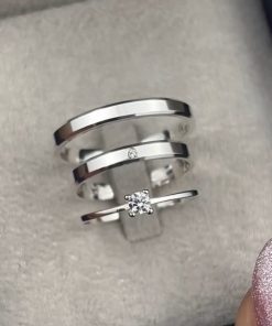 Alianças de Namoro em Prata 950 3mm | Modelo Lana | Chanfrado | Liso Semi Anatômico | Feminina com Pedra de Zircônia no Centro