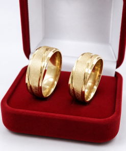 Alianças de Casamento 8mm Banhado a Ouro 18K – Fosco com Friso Ondulado