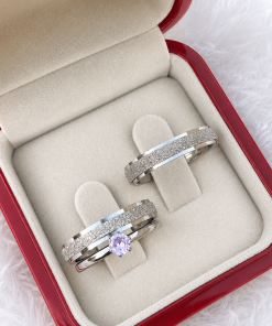 Alianças de Namoro 4mm Diamantado com Anel de Pedra Rosa Opcional