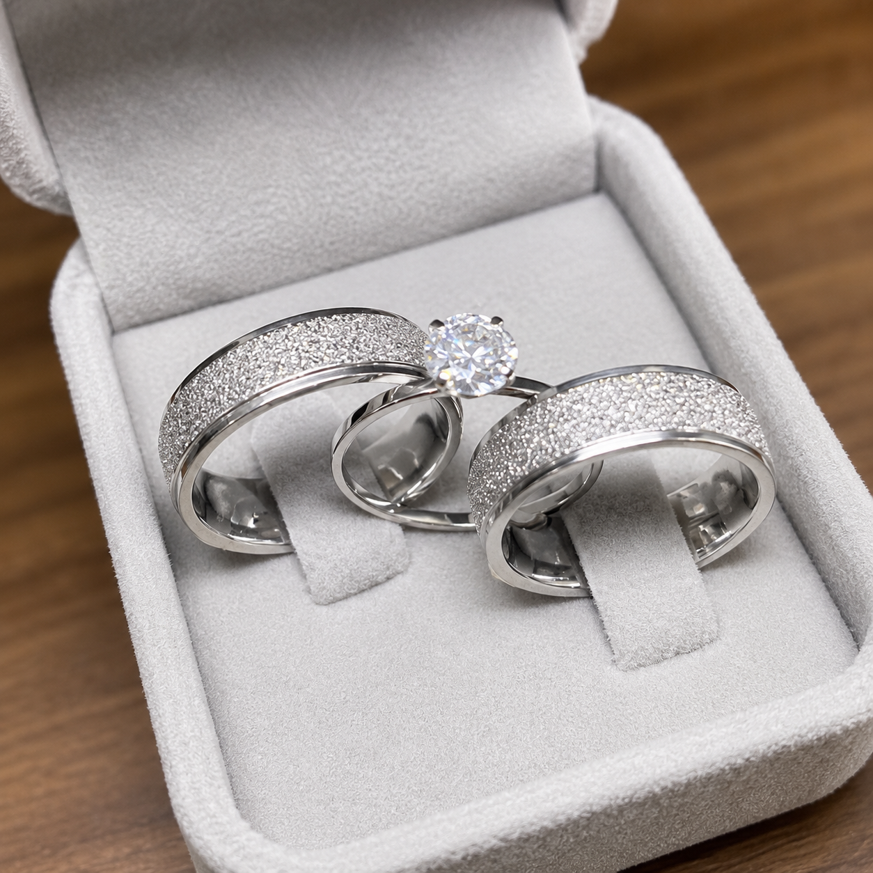 Alianças de namoro 6mm luxo diamantado com frisos laterais em aço cirúrgico