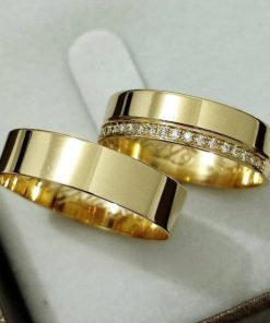 Alianças de Casamento 6mm | Moeda Antiga | Com 15 Pedras de Zircônia | Banhado a Ouro 18k