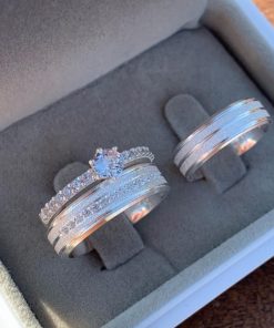 Alianças de Namoro 6mm em Prata 950 | Modelo Monique | Diamantado | Acabamento Chanfrado