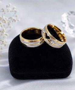 Alianças de Namoro 8mm Foscas Bicolor Dourado e Prata