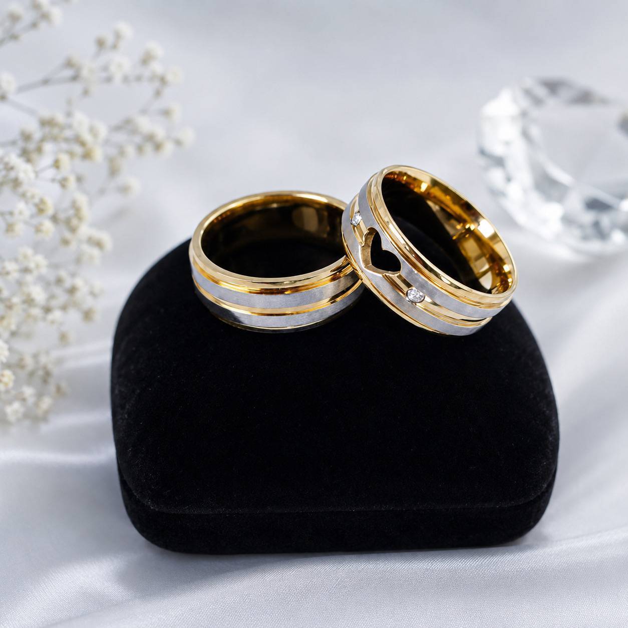 Alianças de Namoro 8mm Foscas Bicolor Dourado e Prata