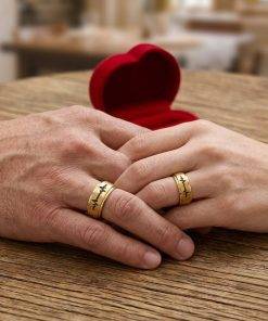 Alianças de Casamento 8mm Banhado a Ouro 18K – Fosco com Batimentos Cardíacos
