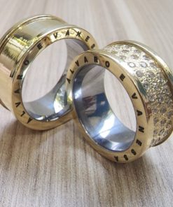 Alianças De Casamento Grossas 10mm | Estilo Bulgari | Anatômico - Feminina com 45 Pedras de Zircônia