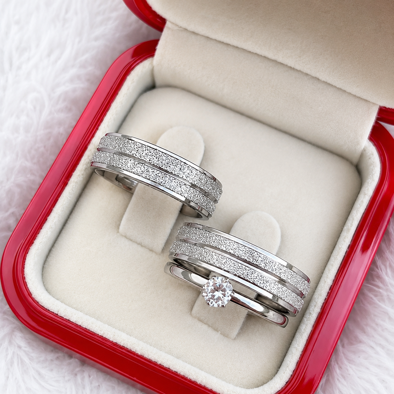 Alianças de Namoro 6mm Diamantado – 2 Frisos e Lateral Baixa