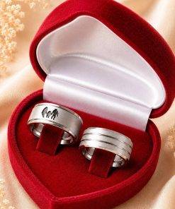 Alianças de Namoro 8mm Fosco – Feminina Vazada Família e Masculina com 2 Frisos