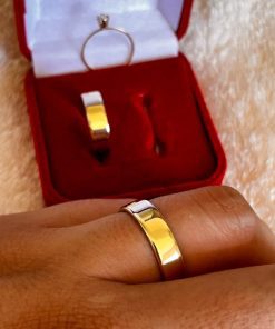 Alianças de Casamento Ouro 10K com Revestimento em Aço Cirúrgico 5mm | Linha Classic | Modelo Reto Polido Anatômico