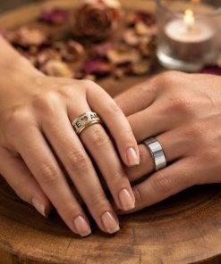 Alianças de Casamento 8mm Prata com Detalhe Banhado a Ouro 18K – Feminina Te Amo