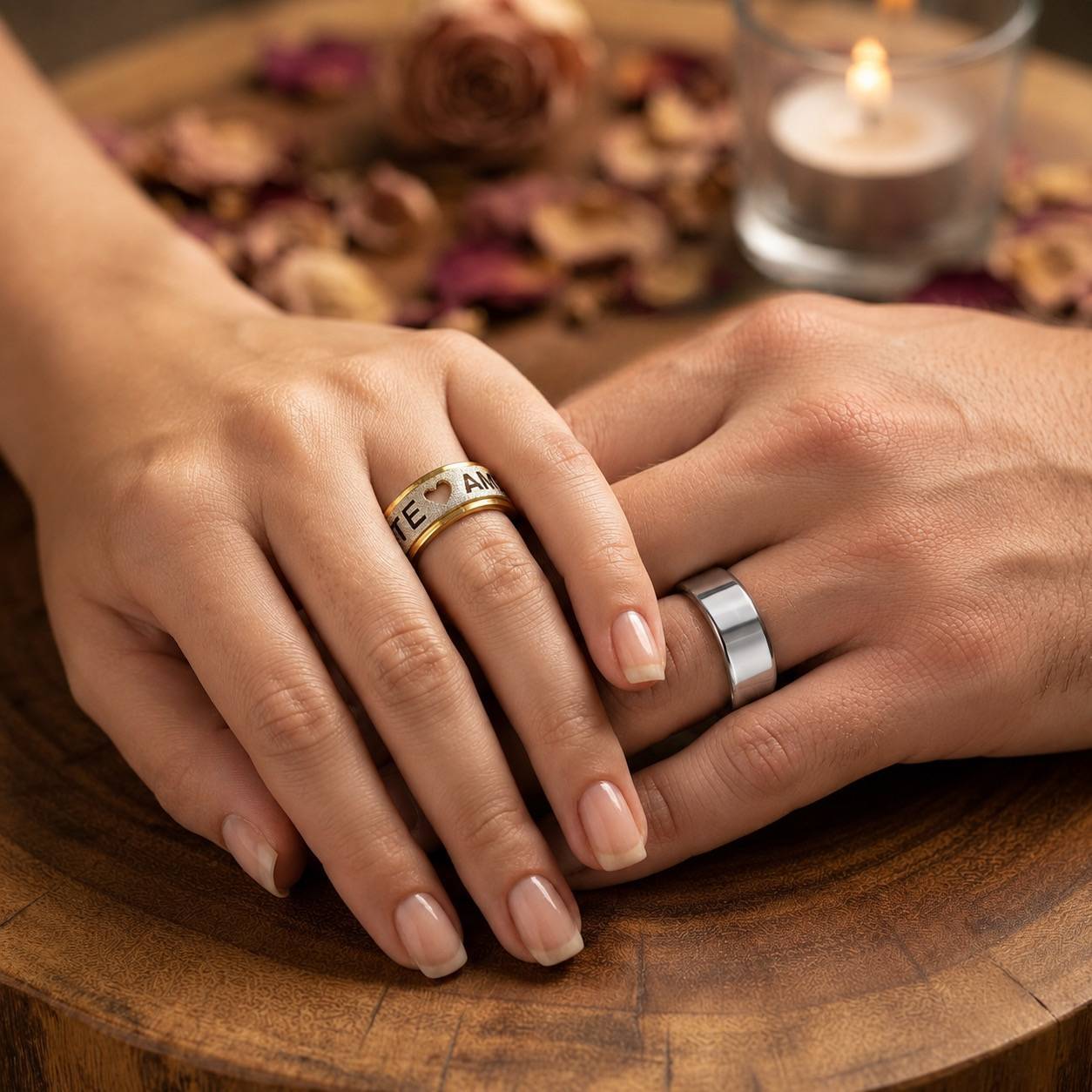 Alianças de Casamento 8mm Prata com Detalhe Banhado a Ouro 18K – Feminina Te Amo
