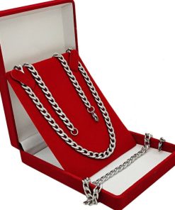 Corrente Cordão 70cm Tipo Grumet + Pulseira  Prata Aço Cirúrgico