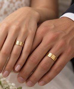 Alianças de Casamento 6mm, Modelo Eliza, Moeda Antiga, 3 Zircônias